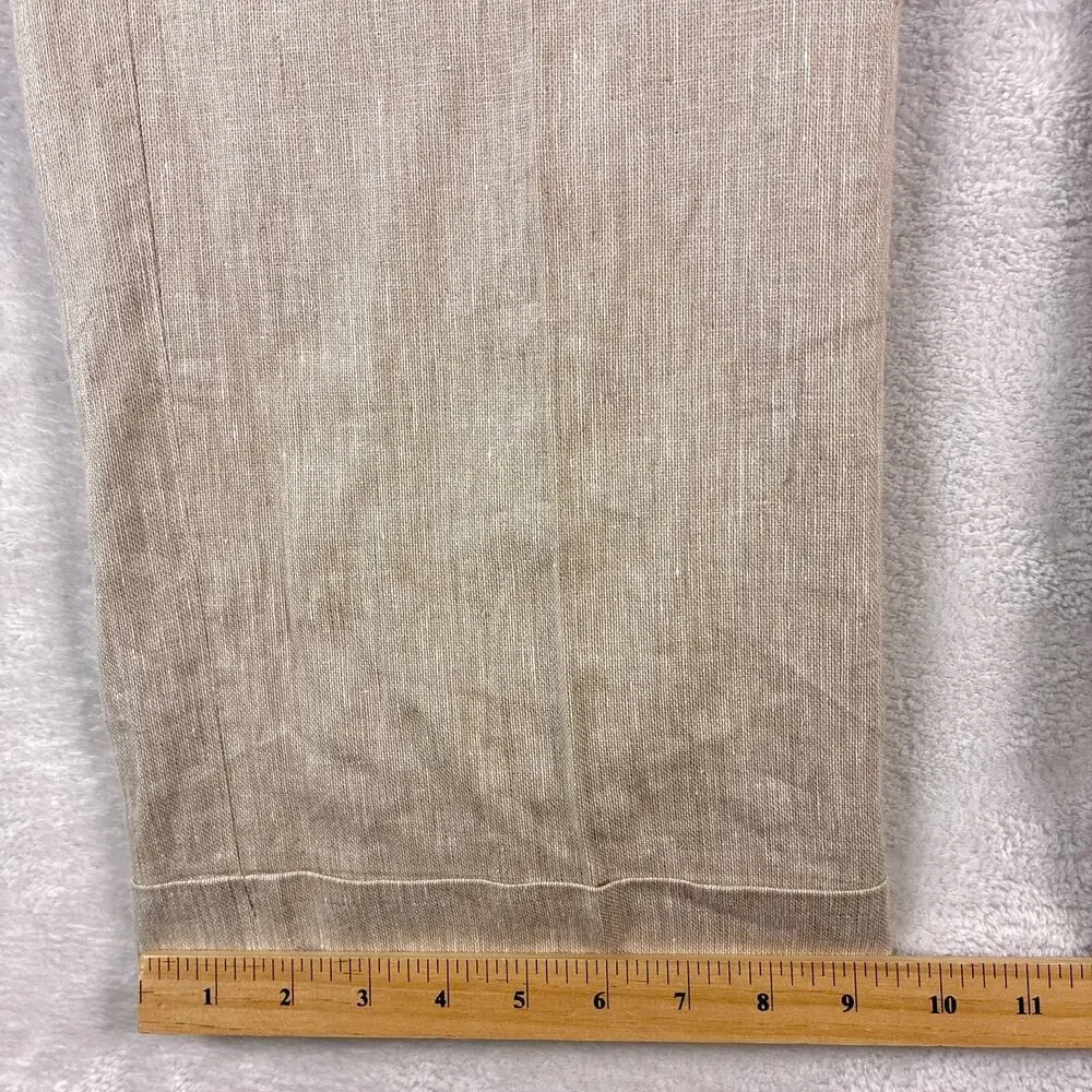 VTG Prestige Pants Men 34 Beige Linen Pleated Cuffed Preppy Summer Classic 90s